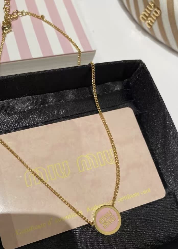 Miu Miu Gold Tone Chain Necklace with Pink Enamel Discs